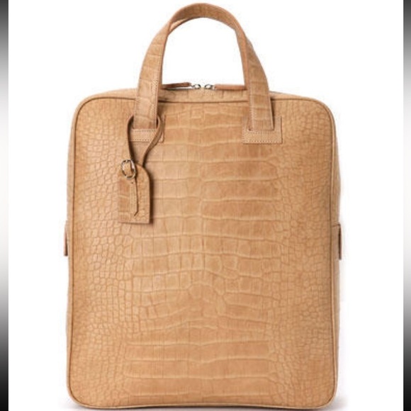 L’inoui Leather Darrin Backpack Beige Top Handle Bag Laptop Embossed Minimalist